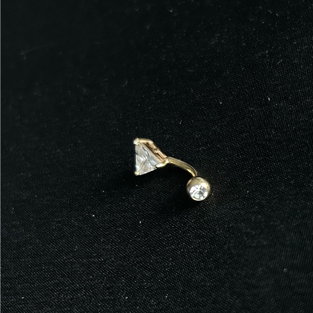 14K Yellow Gold Belly Button Ring with Two CZ Stones